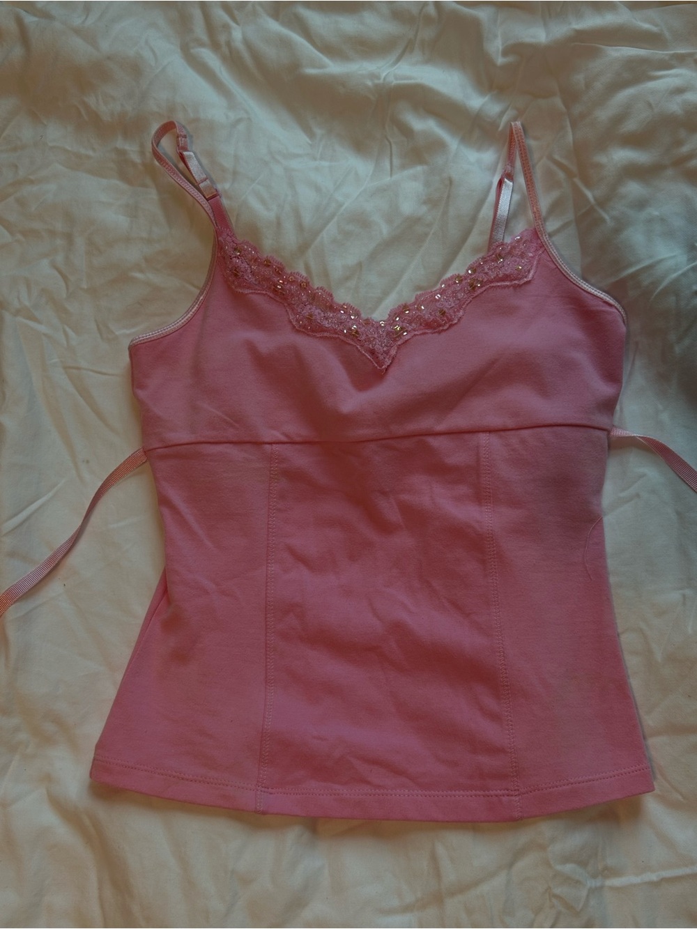 Pink Lace-Trim Cami Tank Top